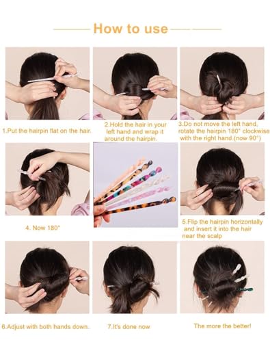 6 Pieces Acetate Hair Sticks, Vintage Tortoiseshell Hair Chopsticks with Leopard Print, for Buns Hair Clips Hair Sticks for Long Hair Accessories, Includes Flannel Bag for Women Girls - color: Classic Pattern