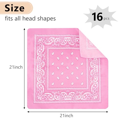 Morcheiong 8/16 Pcs Bandanas Paisley Bandana Head Scarf Headband Handkerchiefs for Men Women Boy Girls - color: Pink