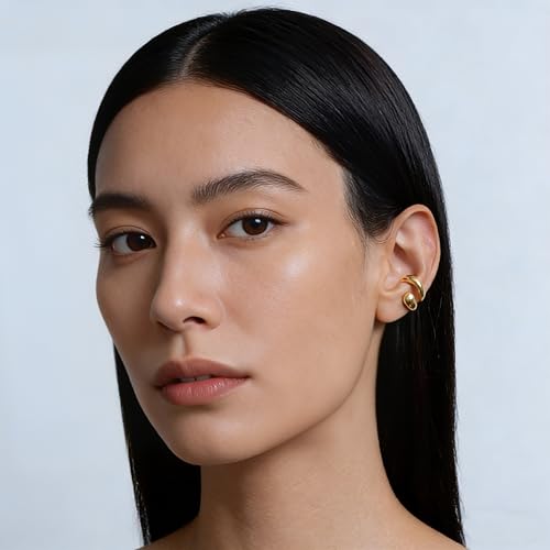 Ear Cuffs Non Piercing Chunky Water Droplet Ear Cuff Earrings for Women Trendy Clip on Cartilage Simple C-Shaped Diamond Studded Ear Clip Jewelry Best Gifts 2026 - color: A-Gold