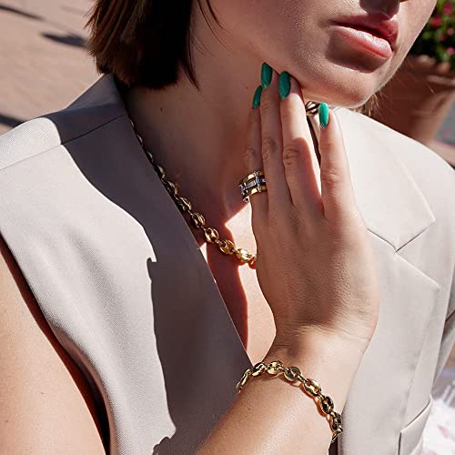 CIUNOFOR 14K Gold Filled Coffee Bean Bracelets for Women, Link Chain Classic Charm Puff Mariner Bracelet, Coffee Bean Jewelry for Adults, Comfort fit for 6.5”–7.5” wrists, Gift for Her