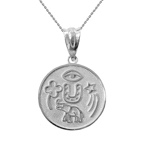 Good Luck Charms .925 Sterling Silver Lucky Charm Round Coin Medal Talisman Pendant Necklace - Choice of Pendant Only or Necklace Length - style: 16"
