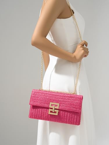 SWEETV CHUNLI Straw Purse Woven Beach Bag Summer Clutch Purse Boho Crossbody Bags for Women Small Raffia Shoulder Bag - color: Hot Pink