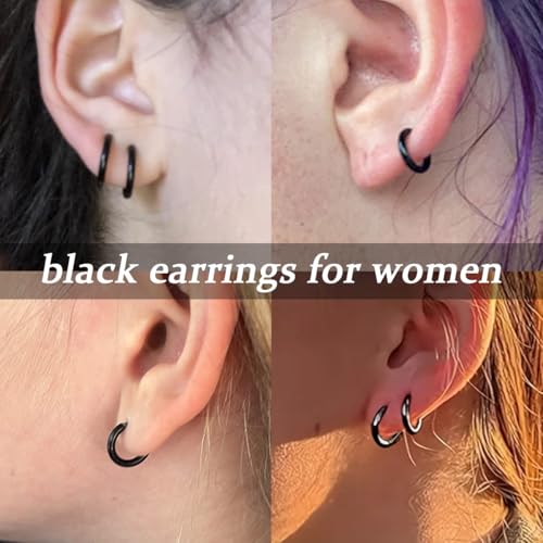 1 Pair 6mm Black Earrings for Men Women, 316L Surgical Stainless Steel Small Hoop Earrings Hypoallergenic Non Tarnish Cartilage Hoop Earrings for Multiple Piercing Huggie Hoop Earrings (Black/2.0mm) - color: Black, size: 6mm (Thickness: 2.0MM)