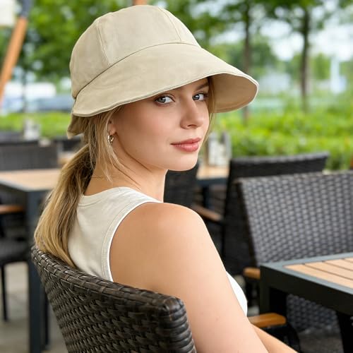 Women Wide Brim Sun Hat Adjustable Packable Beach UV Protection Gardening Hats - color: Beige-01