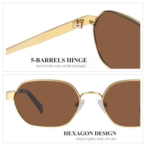 mosanana Trendy Retro Hexagon Sunglasses for Women Metal MS52593 - color: C2 Gold/Brown
