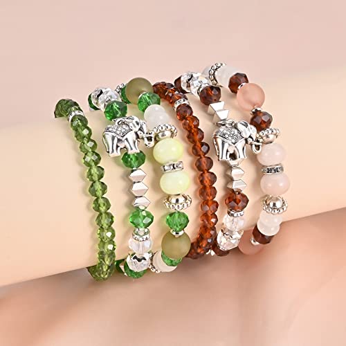 Bohemian Bracelet Sets for Women - 6 Sets Stackable Stretch Bracelets Multi-color Boho Jewelry for Women Hippie Bracelets Dainty Jewelry - color: Elephent Bead Bracelets