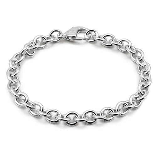 Dankadi 925 Sterling Silver Classic Round Cable Wire Link Bracelet Women Cuban Curb Oval Belcher Link Chain 5.9 to 9 in For Men 24k Gold Plated Cuff Jewelry Gift - color: 6MM Silver, size: 5.9 inch