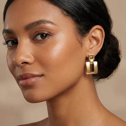 MUYAN Gold Silver Geometric Drop Dangle Earrings for Women Brushed Link Square Dangle Earrings Trendy Jewelry - color: C Gold
