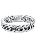 ChainsHouse Stainless Steel Cuban Link Bracelet, 8mm/12mm/17mm Width, 7.5"/8.3"/9", 18K Gold Plated Chain Wrist Bracelets for Men Women, Send Gift Box - color: C: Steel-17mm width