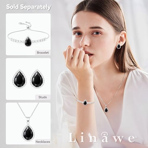 Linawe Crystal Imitation Diamond Rhinestone Charm Bracelets for Women, Gold/Silver/Rose Gold Adjustable Chain Bracelet, Teardrop Birthstone Cubic Zirconia Prom Costume Wedding Jewelry - color: Silver,Blk