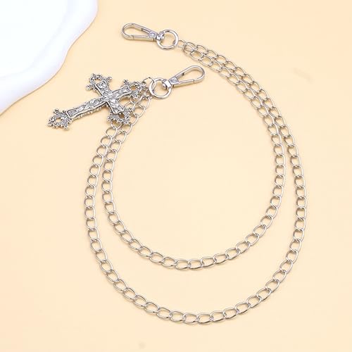 Layered Pants Chain for Men Women Punk Chain Hip Hop Jewelry Clothing Accessories Vintage Jeans Chains - style: Silver two layered