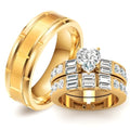 3Pcs Moissanite Wedding Rings Sets for Couples, s925 10K 14K 18K Real Gold Wedding Rings Sets for Him and Her, Customized Matching Engagement Bands Set for Men and Women Free Engraving - style: Style-7