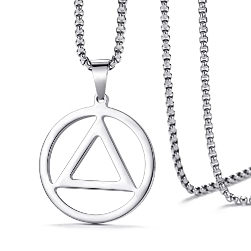 Sobriety Necklace for Men Stainless Steel AA Recovery Triangle Necklace Sobriety Gifts for Men - color: Silver
