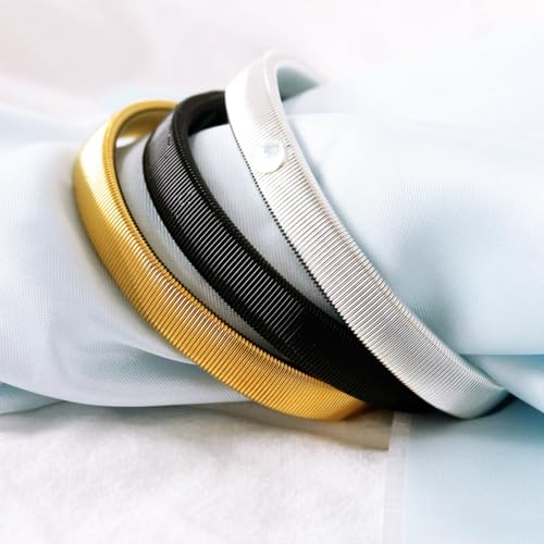 2pcs Chunky Metal Spring Bracelet for Men Shirt Sleeve Wristband Arm Band Elastic Armband Coil Stackable Snake Chain Bracelet Simple Fashion Jewelry - color: Silver