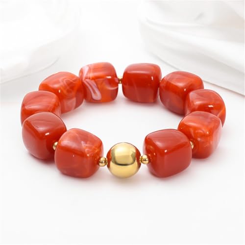 Soyzvteo Chunky Beaded Bracelets Boho Acrylic Geometric Beaded Bangle Bracelet Chunky Statement Jewelry for Women - color: Red