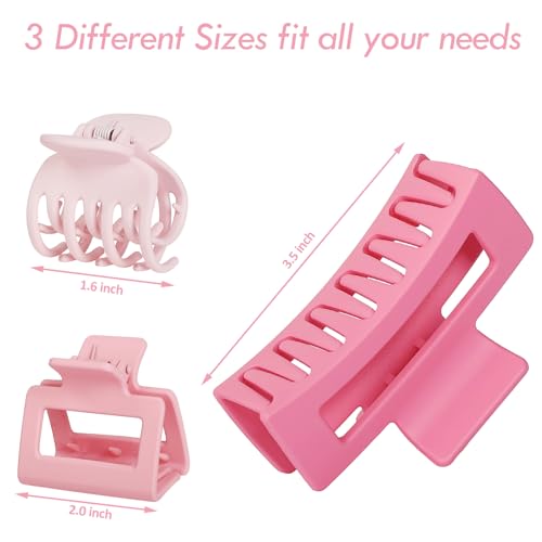 CHANDAT Medium Claw Hair Clips Set for Women - 3 Styles, 9PCS Rectangle Hair Clips for Thick Hair, Square Clips for Thin Hair - Pink - color: Pink