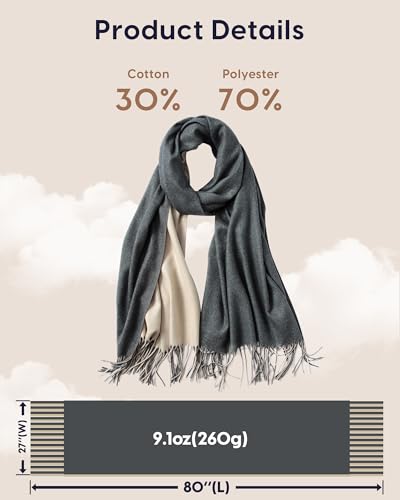 maamgic Women's Winter Scarf Soft Warm Scarf for Women Cozy Shawl Wraps for Women Lightweight Pashmina Style Wrap - color: Dark Grey and Cream