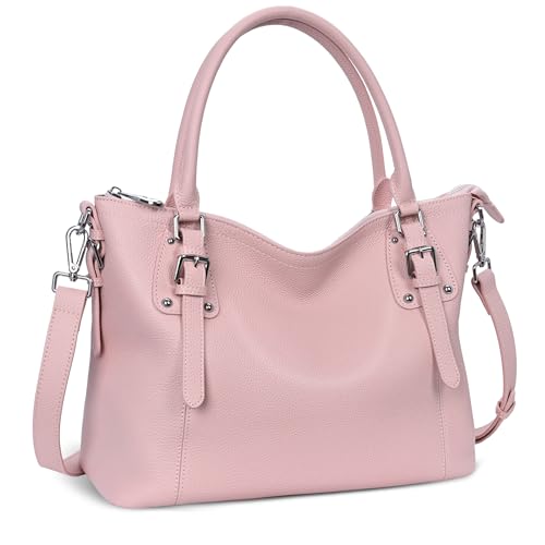HESHE Genuine Leather Purses and Handbags for Women Tote Shoulder Bag Satchel Purse Top Handle Bags Hobo Crossbody Purse - color: Pink, size: Large