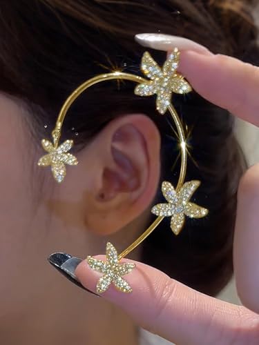 2Pcs Rhinestone Butterfly Earrings Ear Cuffs Non-Pierced Fake Earrings Butterfly Climber Wrap Around Earring Dainty Adjustable Ear Clip Jewelry for Women - color: Style11-gold