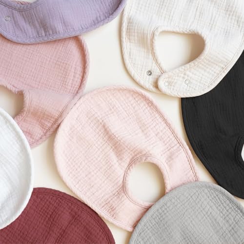 Konssy Muslin Baby Bibs 8 Pack Baby Bandana Drool Bibs Cotton for Unisex Boys and Girls, Soft Absorbent Set for Teething and Drooling - color: Red