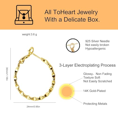 ToHeart Gold Hoop Earrings for Women Twist Hoop Earrings Gold Plated - style: Hoop Earrings M