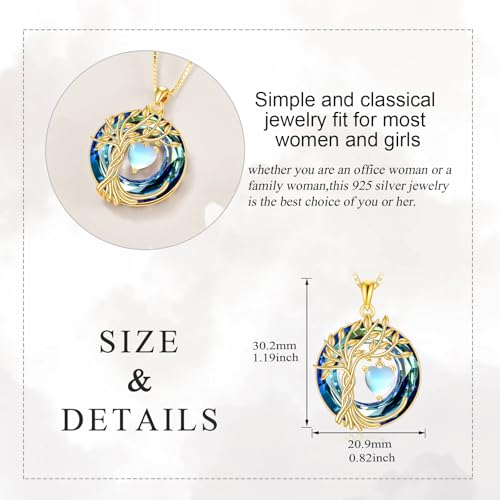POPLYKE Mothers Day Gifts for Mom Her Wife Tree of Life Necklace 925 Sterling Silver Birthstone Pendant with Crystal Anniversary Birthday Wedding Jewelry for Women - color: 06-Jun-Moonstone, style: 18K Gold Plated-Blue Crystal