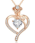 LOUISA SECRET Rose Flower Heart Birthstone Necklaces for Women, 925 Sterling Silver Jewelry, Pendant Heart Necklaces Birthday Anniversary Christmas Gift for Women Wife Mom Girlfriend Lady - color: Rose Gold-04-Apr