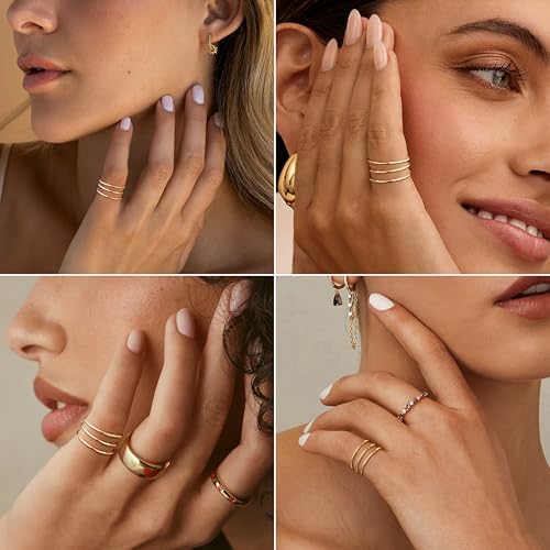 Gold Band Rings for Women Men Non Tarnish, Wedding 14K Gold Plated Stackable Ring Set for Couples, Dainty Thin Plain Simple Promise Dome Band Thumb Pinky 1mm 3mm 5mm Jewelry Gift Comfort Fit Size 3-13 - color: Gold-1mm 3PCS, size: 5