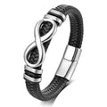 Men's Leather Infinity Bracelet Stainless Steel Number 8 Wristband Cuff Bangle Bracelets Gifts for Men, 8.3 & 9.1 inches - color: 01.Single-layers leather & silver infinity, size: 9.1inch(Size too large. Not recommended.)