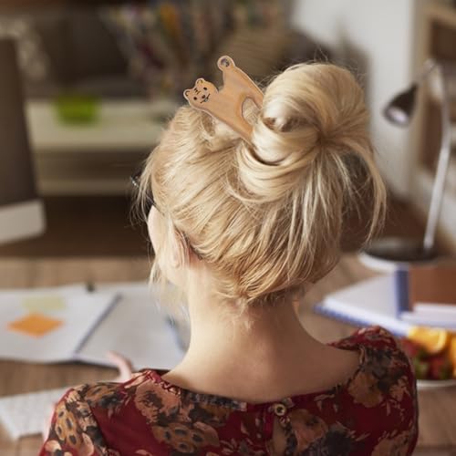SHOWERORO Handmade Green Sandalwood Hair Fork Tiger Hairpin Double Prong Bun Hair Stick for Women for Elegant Updo