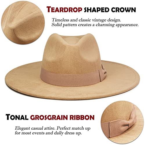 FLUFFY SENSE. Big Wide Brim Fedora Hat for Women - Nashville Outfits Western Hats Women's Felt Panama Rancher Hat - color: Mocha