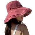 HUAMULAN Women Summer Sun Hat Wide Brim Wired Edge Floral Beach Bucket Hats Reversible Foldable Travel UV Protection Lady Hat - color: M1744-jiuhong