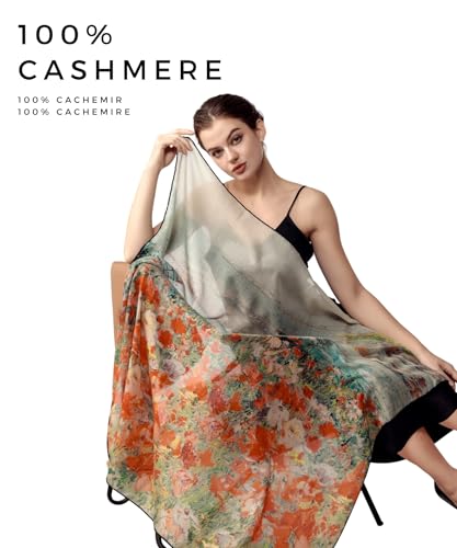 PoeticEHome Cashmere Scarf Wrap 36"x36" - Featherlight & Wrinkle-Free Artistic Square Shawl for Travel & Office, Gift Ready - color: Island Garden - 36"