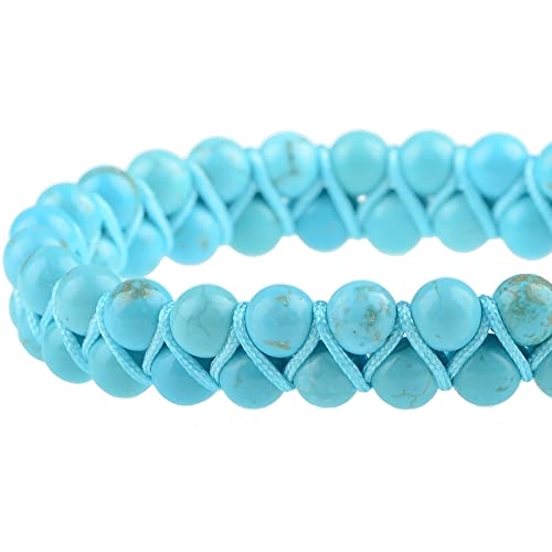 MASSIVE BEADS Double Layer Natural Chakra Healing Power Crystals Macrame Bracelet Yoga Stone Beads Gemstone Meditation Relax Anxiety Bangle for Unisex Women Men - color: Turquoise, size: 6mm