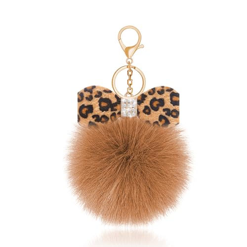 Leopard Faux Fur Keychain for Purse Charms for Handbags Leopard Plush Key Chain for Car Keys - color: Color 4