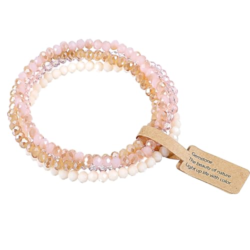 Ymapinc 4pcs Pink Bracelet for Women, Boho Stackable Bead Bracelet Set for Mothers Day, Pink Crystal Stretch Bracelets, Trendy Friendship/Mothers Day Gifts (4mm Beads)