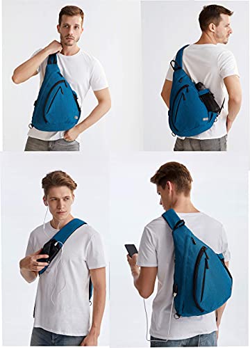 TurnWay Water-Proof Sling bag/Crossbody Backpack/Shoulder Bag with USB Charging Port for Travel, Hiking, Cycling, Camping - color: Blue