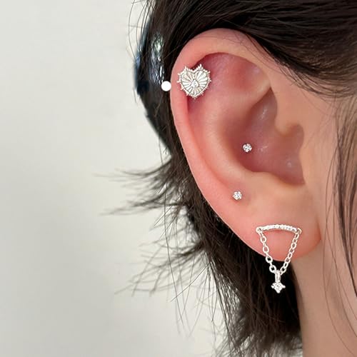 Hidden Helix Earrings Dangle Rhinestone Helix Earrings Threadless Flat Back Earrings Hypoallergenic Cartilage Earring Hidden Helix Piercing Jewelry - color: silver