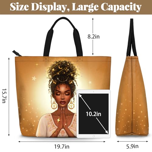 African American Women Tote Bag Black Shoulder Handbag For Women Fit Work Beach Labtops With Zip - color: Black Women 28