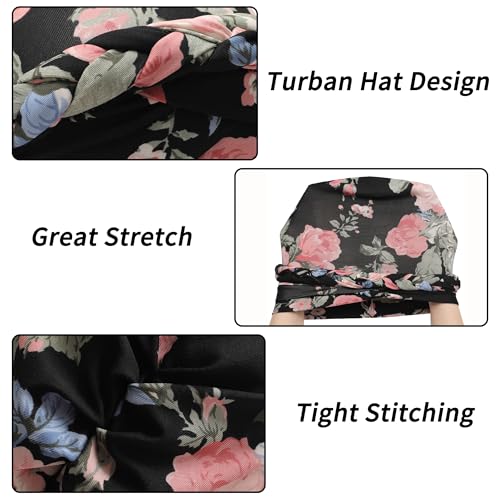 ZLYC Chemo Headwear for Women Pre Tied Turban Headwear Lightweight Beanie Hat - color: Braid Floral Pink Black
