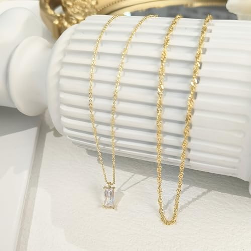 Luxval Diamond Pendant Gold Necklace for Women，Dainty 18k Gold Plated Choker Necklaces Simple Gold Jewelry Gifts for Women Girls - color: Gold-Birthstone Layered
