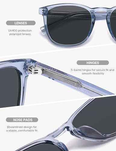 SOJOS Unisex Rounded Square Polarized Sunglasses TR90 Frame UV400 Protection Lightweight Retro for Women & Men - color: Blue/Grey