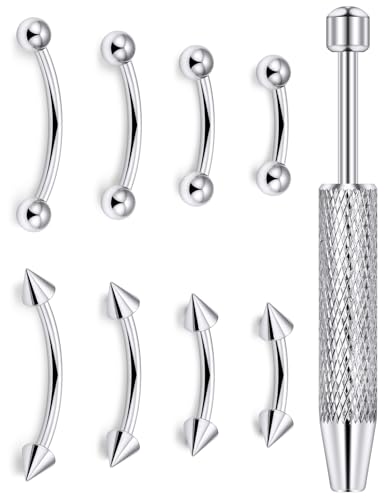 16G 14G 12G Eyebrow Piercing Jewelry Set for Women Men, Surgical Steel Mixed Size Hypoallergenic Rook Piercing Jewelry, Silver,6/8/10/12mm, 9Pcs