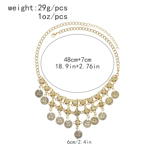 Boho Coin Charm Necklace for Women Layered Pirate Necklace Gold Coin Beaded Pendant Necklace Chunky Coins Tassel Ethnic Gypsy Costume Accessories Jewelry Gifts - style: B