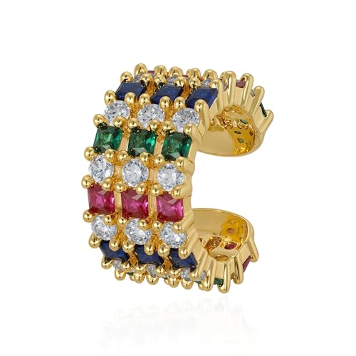 FETTERO Ear Cuff Earrings for Women Non Piercing 14K Gold Plated Ear Cuffs for Non Pierced Ears Clip on Cartilage Earring Ligthweight Fake Earrings | Single - style: Colorful stone
