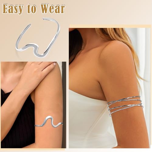 Chanaco Arm Cuff Silver Bracelets Jewelry Layered Upper Arm Cuffs accessories for Women Adjustable ArmBand Stackable Bangle Beach Party Gifts Trendy Stuff