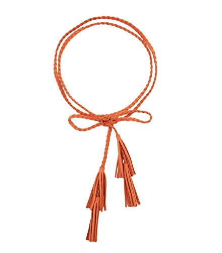 TeeYee Women Girls Multi Colors Braided Waist Tie Belt/Rope/Chain with Tassel Fringe Wrap Cloth Belts for Ladies Dress Pants - color: Orange