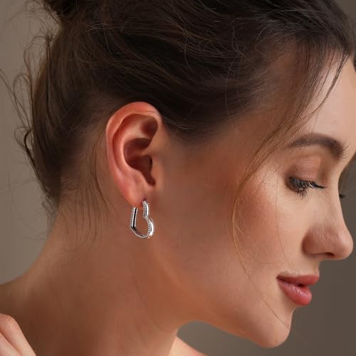 LeCalla 925 Sterling Silver Heart Hoop Earrings for Women | Love Theme Heart Shaped Hoop Earring | Womens Italian Love Heart Earrings Hoops - color: Love Heart Caviar