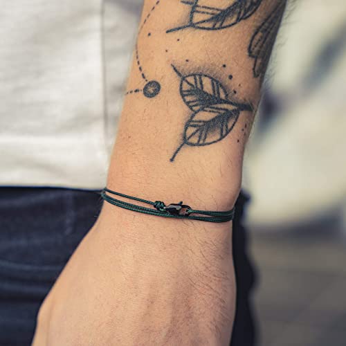 Made by Nami Nautical Rope Bracelet for Men Waterproof & Adjustable Wrap String Bracelets with Snap Hook Gift for Him - color: Emerald Green Black