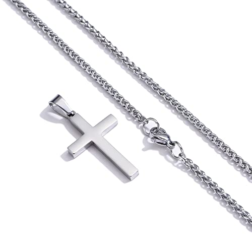 P. BLAKE Cross Necklace for Men Boys- Stainless Steel Cross Pendant with 16-24 Inches Chain Christian Religious Jewelry Gifts - size: 18 inches, style: Silver Pendant 1.2*0.7